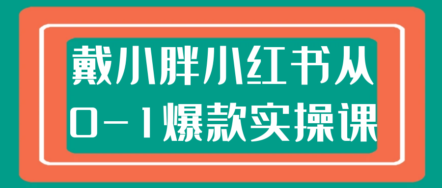 戴小胖小红书从0-1爆款实操课-冯宝宝小站